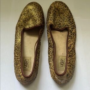 UGG Brown Moccasin Flats with Leopard Print